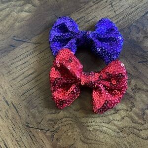Sequin hair bows with clip in red and purple set of two NEW